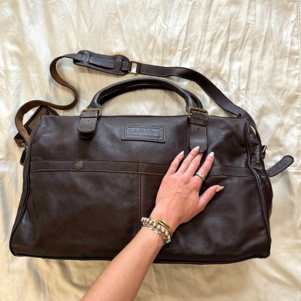 cardon cosas nuestras leather duffel weekender travel bag with TSA lock NWOT